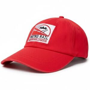 Vintage Los Angeles North Hollywood Metro Rail Travel Smart Red Strapback Hat